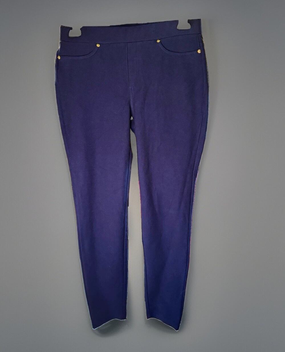Michael Kors Women's Navy Stretch Straight Leg Flat Front Pocket Pants Size L